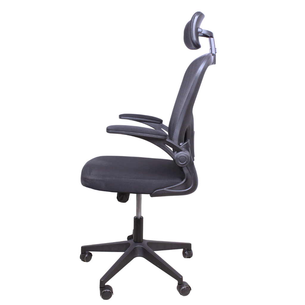 Black Ergonomic Office Chair ~ Flip Up Arms, Adjustable Headrest - Image 3