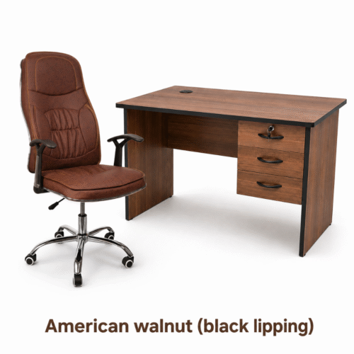 1M Desk & Brown Executive Leather Chair Combo
