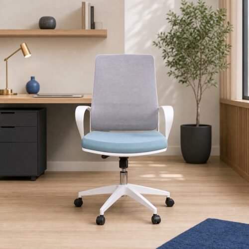 White Ergonomic Mesh Office Chair ~ Mid Back, Lumbar Support