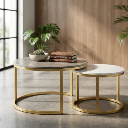 Modern Marble-Look Nesting Coffee Table Set (Gold Frame)