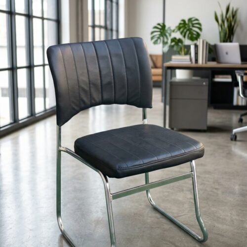 Executive Ribbed Faux-Leather Visitor Chair with Chrome Cantilever Frame