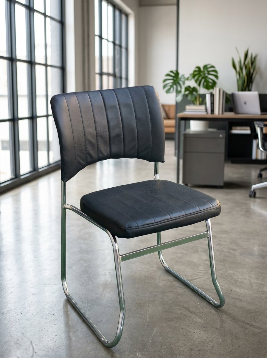Executive Ribbed Faux-Leather Visitor Chair with Chrome Cantilever Frame
