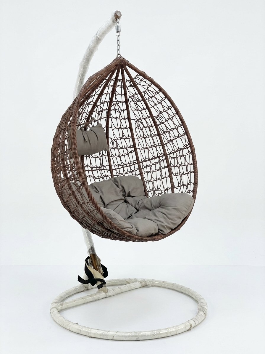 Woven Rattan Egg Swing Chair with Premium Cushions