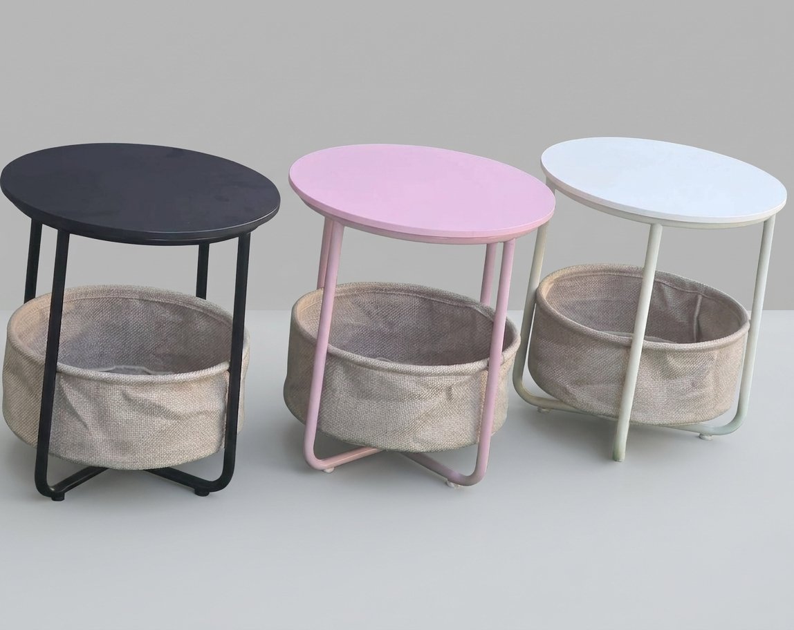 Nordic Round Side Table with Storage Basket - Image 3