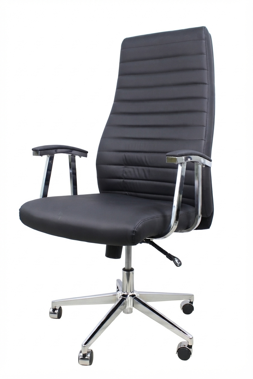 Modern Black Ribbed Executive Office Chair - Image 4