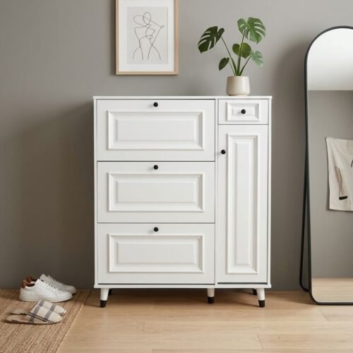 Classic White 3-Drawer Shoe Cabinet with Side Door