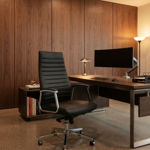 Modern Black Ribbed Executive Office Chair