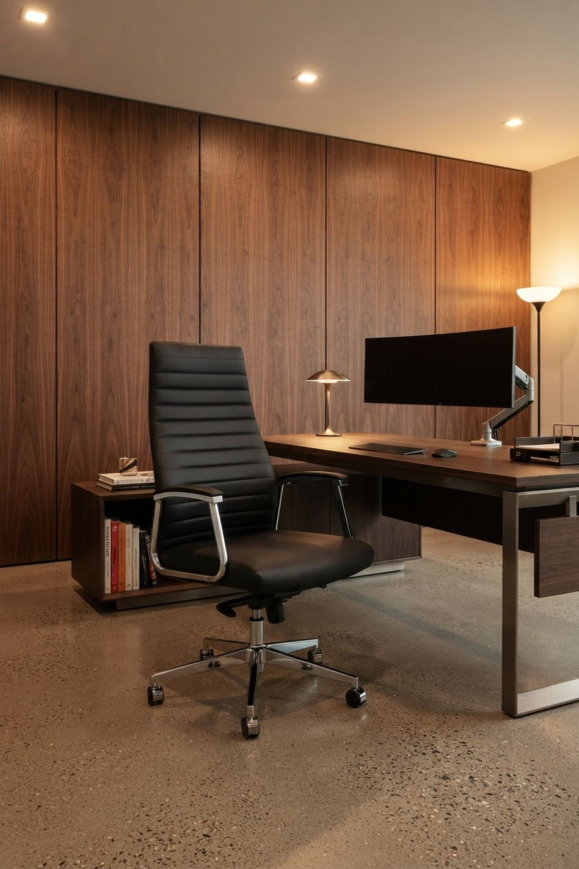 Modern Black Ribbed Executive Office Chair