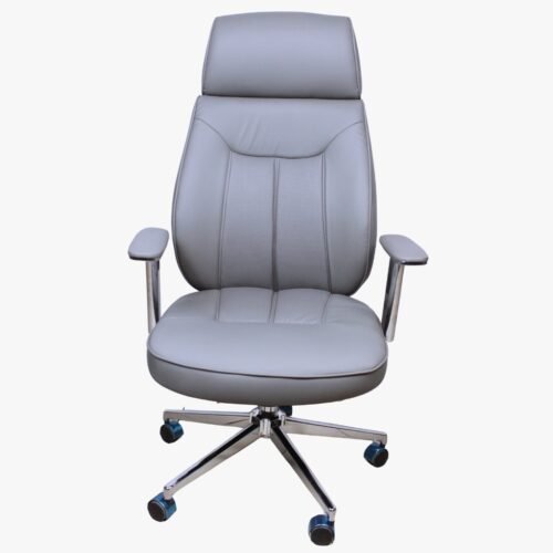 Sleek Gray Leather Executive Office Chair