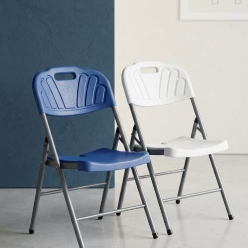Heavy-Duty Foldable Plastic Chair (Blue/White)
