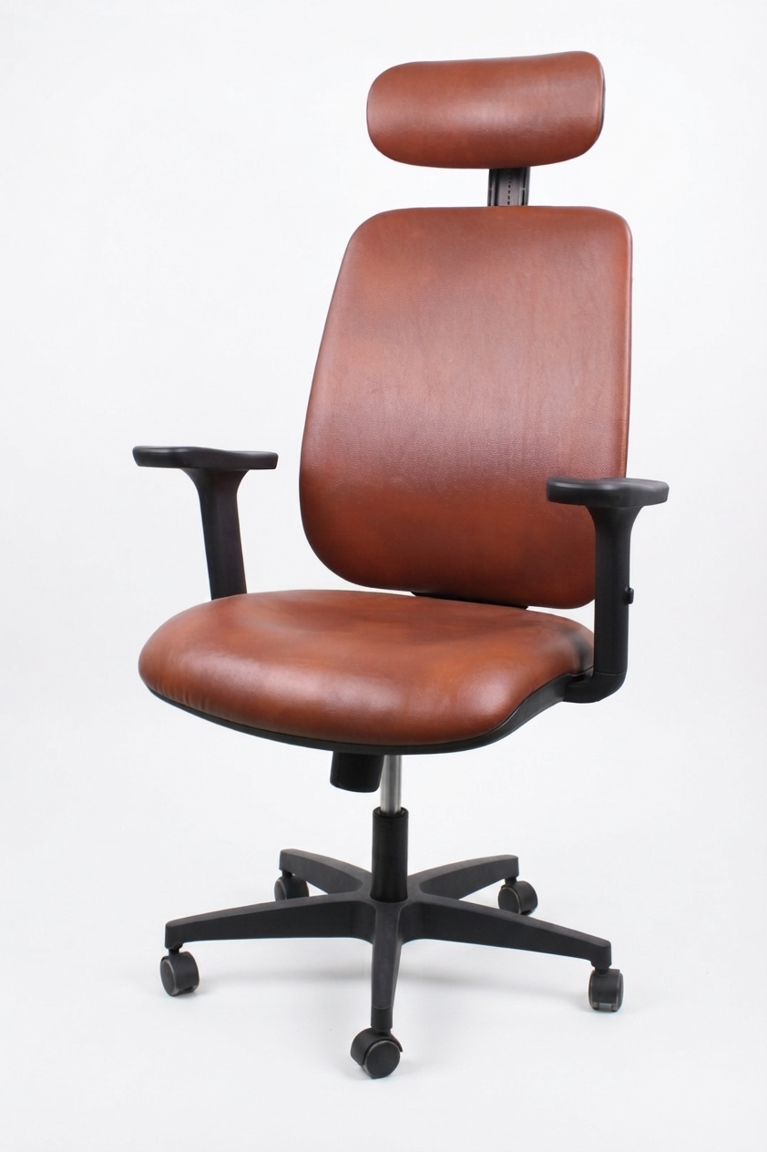 Ergonomic Brown Leather Office Chair with Headrest - Image 3
