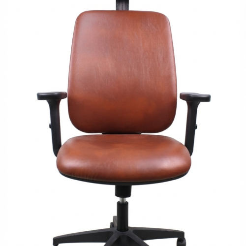Ergonomic Brown Leather Office Chair with Headrest