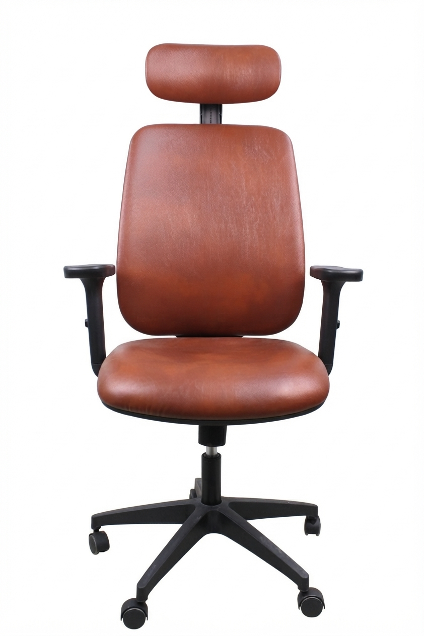 Ergonomic Brown Leather Office Chair with Headrest