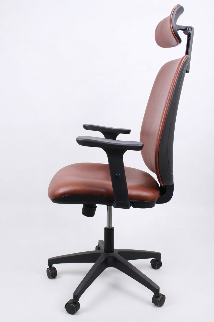 Ergonomic Brown Leather Office Chair with Headrest - Image 2