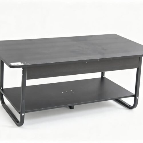 2-Tier Dark Wood Coffee Table with Black Metal Frame