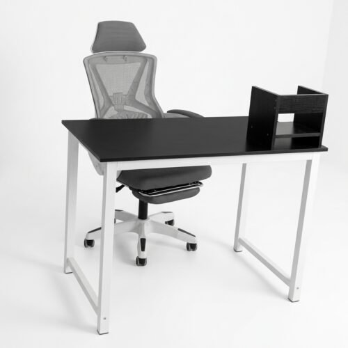 Modern Black & White Home Office Desk with Ergonomic Chair Set