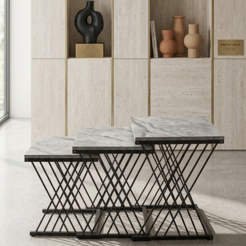 Architectural 3-Piece Marble-Effect Nesting Table Set