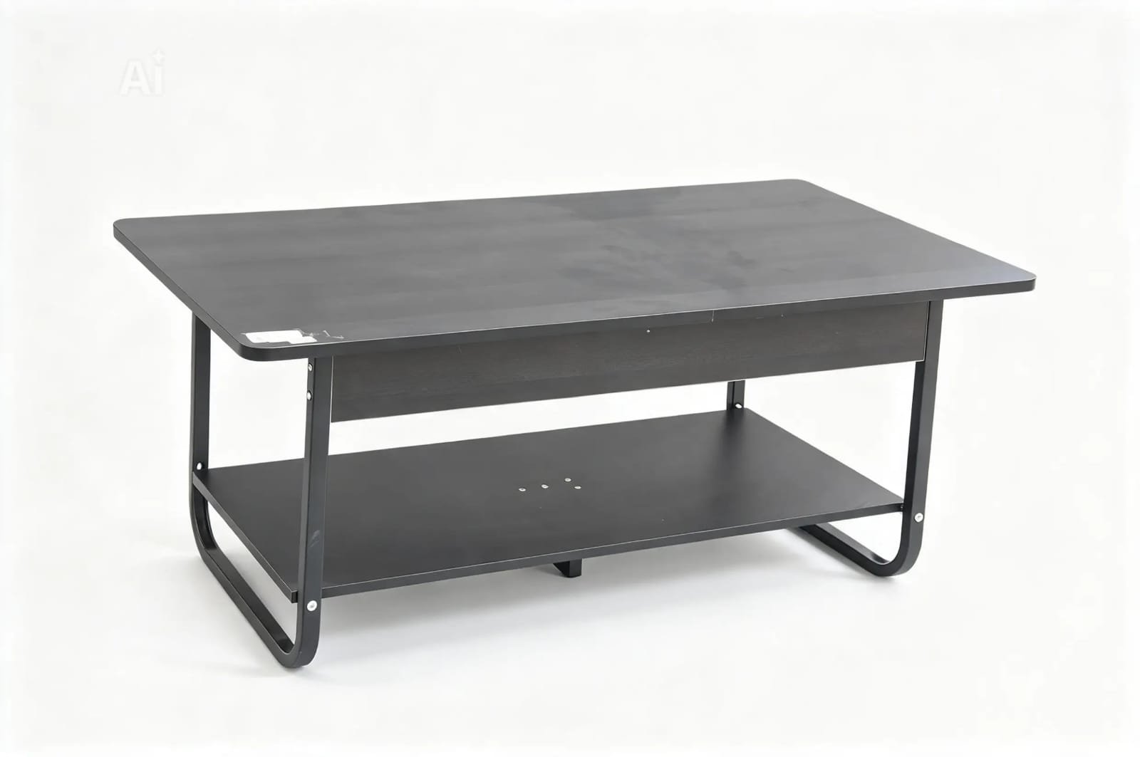 2-Tier Dark Wood Coffee Table with Black Metal Frame