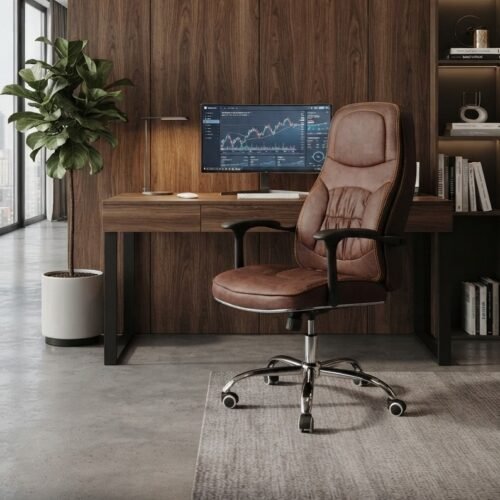 Vintage-Style Brown Suede-Effect Executive Office Chair