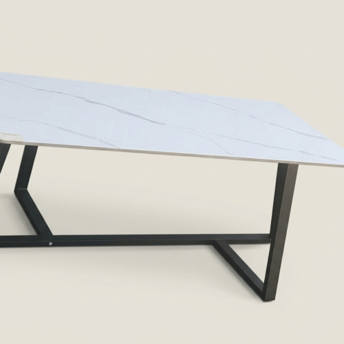 Modern Geometric White Coffee Table with Black Metal Base