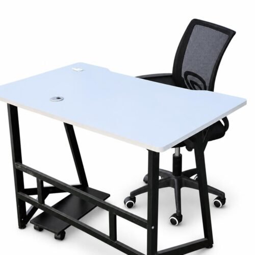 Sleek Modern Office Desk & Ergonomic Mesh Chair Set